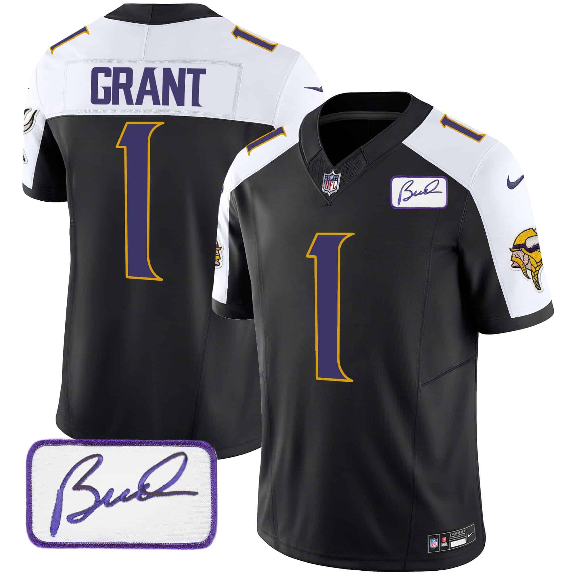 Men Minnesota Vikings #1 Grant Black 2024 Nike Bud Grant Patch Classic Limited NFL Jersey style 1->indianapolis colts->NFL Jersey